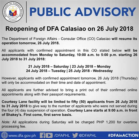 Public Advisory: Reopening of DFA Consular Office Calasiao .